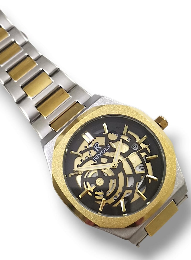 ريفولي ساعة يد للرجال من الستانلس ستيل بعرض انالوج وحركة كوارتز وعرض التاريخ، سهلة القراءة بتصميم عصري مقاوم للماء، ساعة يد كلاسيكية فاخرة بواجهة كبيرة - Image 5