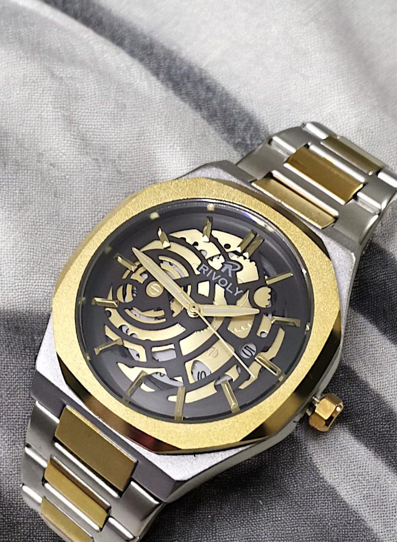 ريفولي ساعة يد للرجال من الستانلس ستيل بعرض انالوج وحركة كوارتز وعرض التاريخ، سهلة القراءة بتصميم عصري مقاوم للماء، ساعة يد كلاسيكية فاخرة بواجهة كبيرة - Image 2