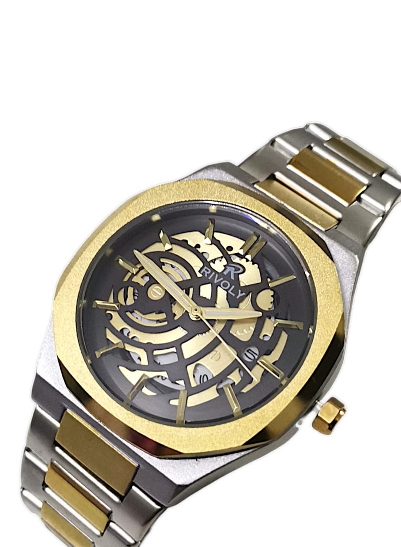 ريفولي ساعة يد للرجال من الستانلس ستيل بعرض انالوج وحركة كوارتز وعرض التاريخ، سهلة القراءة بتصميم عصري مقاوم للماء، ساعة يد كلاسيكية فاخرة بواجهة كبيرة - Image 3