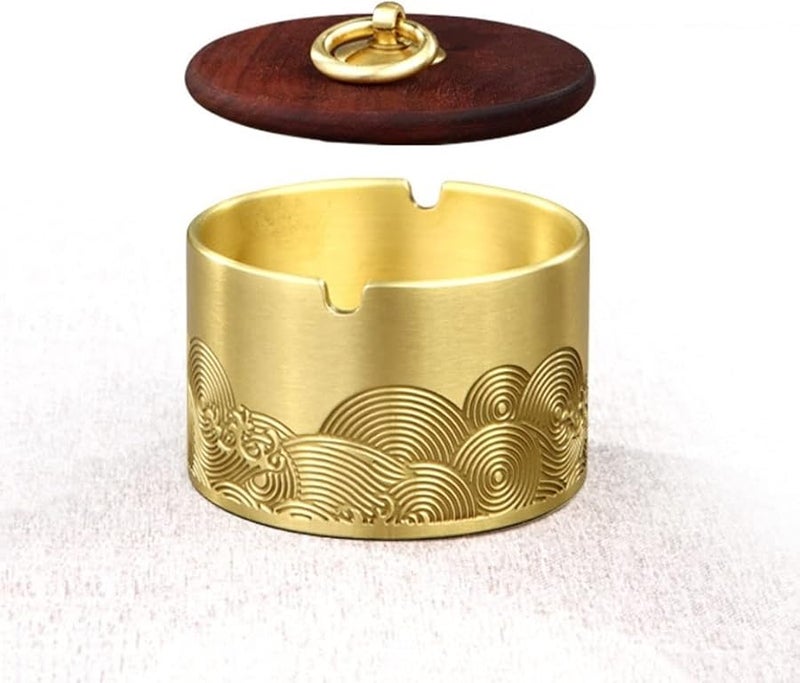 Brass Car Ashtray With Lid 8cm Size For Home Office And Patio - Image 2