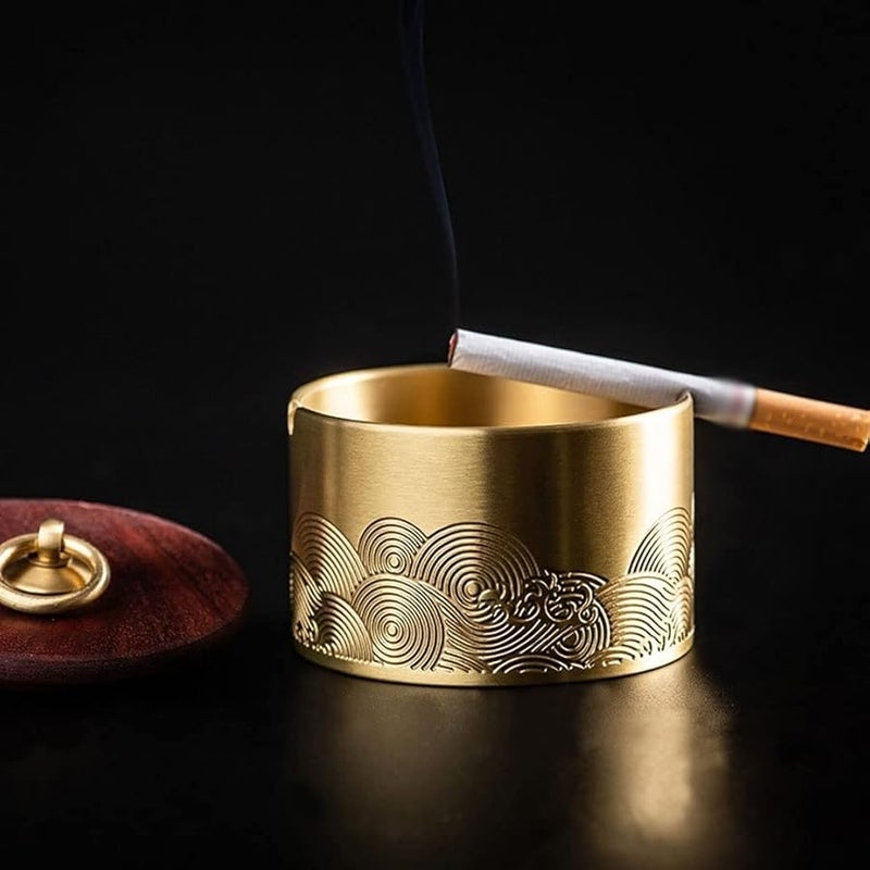 Brass Car Ashtray With Lid 8cm Size For Home Office And Patio - Image 4