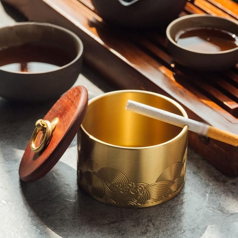 Brass Car Ashtray With Lid 8cm Size For Home Office And Patio - Image 3