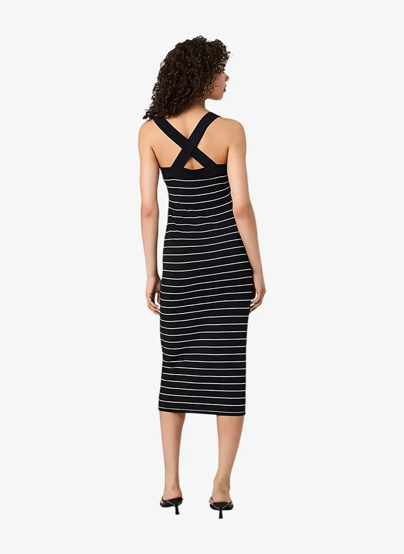 French Connection  Women's Blk Sum Wht Bodycon Halter Cross Back Midi Dress for Women | Best Price UAE