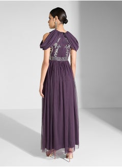Amelia Rose Embellished Cold Shoulder Sleeves Maxi Dress  - Image 2