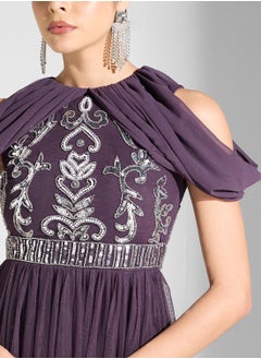 Amelia Rose Embellished Cold Shoulder Sleeves Maxi Dress  - Image 3