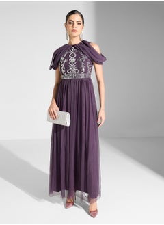 Amelia Rose Embellished Cold Shoulder Sleeves Maxi Dress  - Image 4