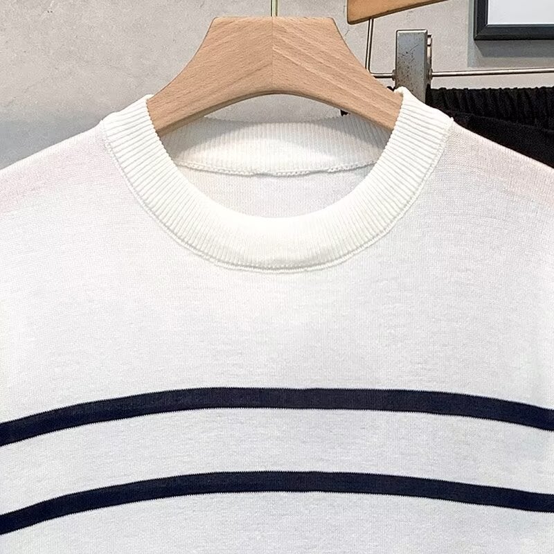 Knitted Short-Sleeve T-Shirt For Men, Trendy Brand, Summer Loose Fit, Quarter Sleeves, Style, Internet Celebrity Trend, Simple Top - Image 4