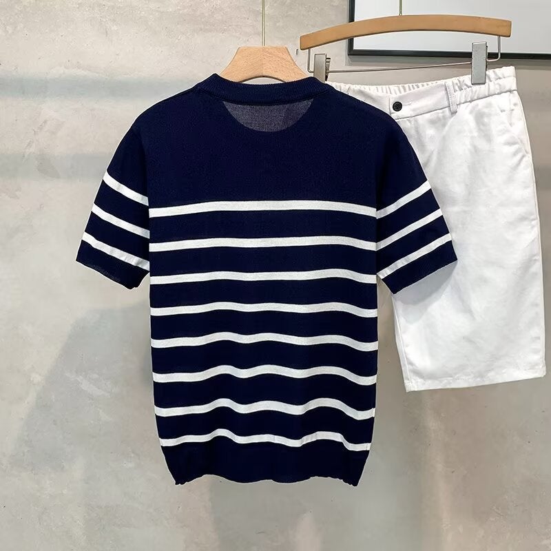 Knitted Short-Sleeve T-Shirt For Men, Trendy Brand, Summer Loose Fit, Quarter Sleeves, Style, Internet Celebrity Trend, Simple Top - Image 2