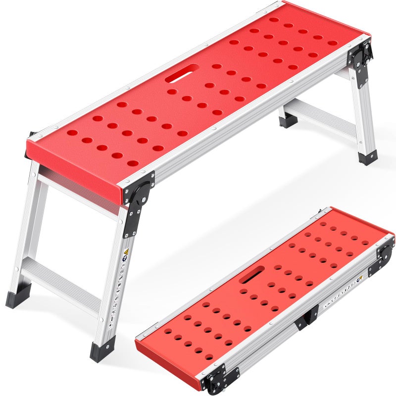 KINGRACK Folding Work Platform, Adjustable Step Ladder with Anti-Slip Feet Cover, Lightweight Stepladder with Safety Lock for Home, Office, Workshop and Garage, Maximum Load 330lbs - Image 1