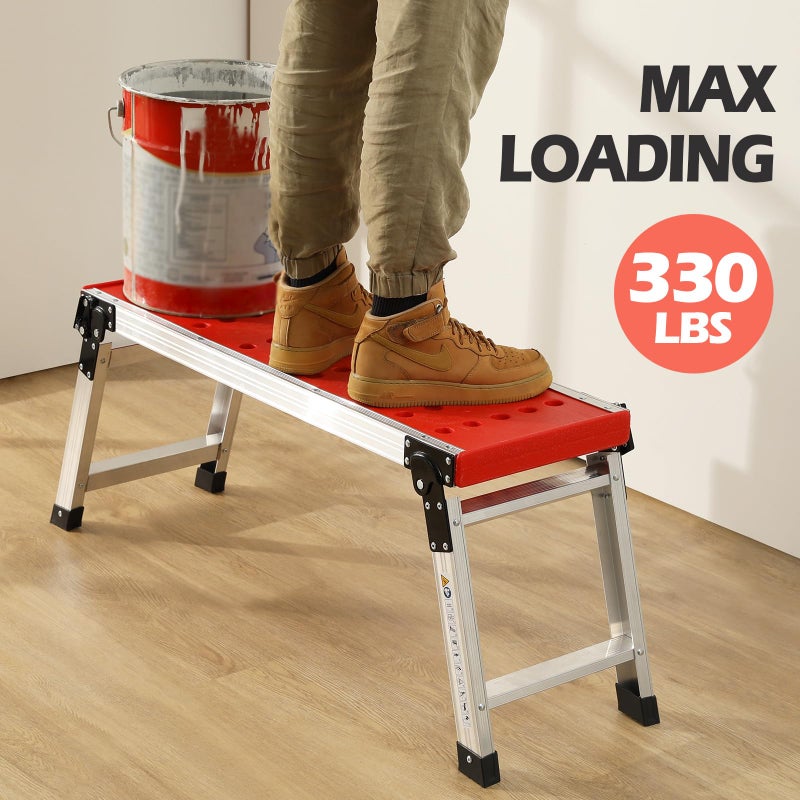 KINGRACK Folding Work Platform, Adjustable Step Ladder with Anti-Slip Feet Cover, Lightweight Stepladder with Safety Lock for Home, Office, Workshop and Garage, Maximum Load 330lbs - Image 3