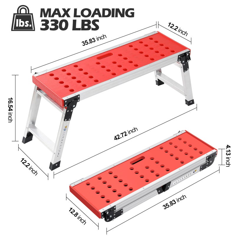 KINGRACK Folding Work Platform, Adjustable Step Ladder with Anti-Slip Feet Cover, Lightweight Stepladder with Safety Lock for Home, Office, Workshop and Garage, Maximum Load 330lbs - Image 5