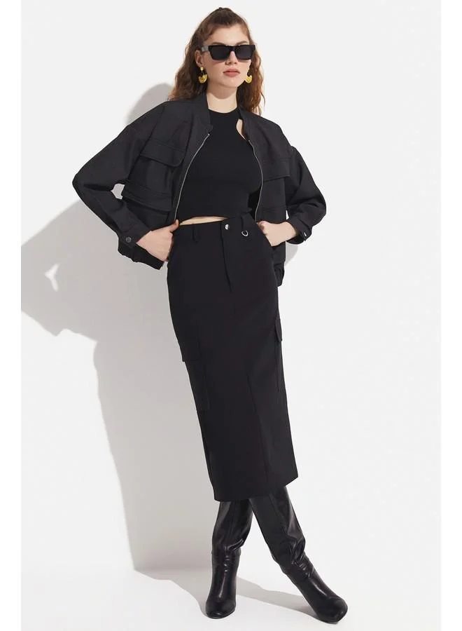 جون June Pocket Detailed Bomber Jacket Anthracite