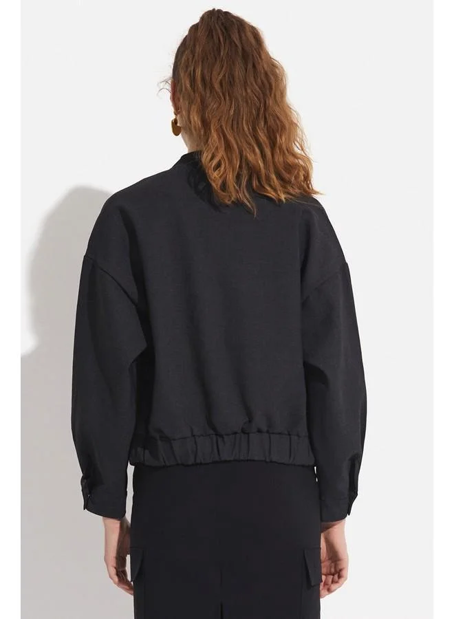 جون June Pocket Detailed Bomber Jacket Anthracite