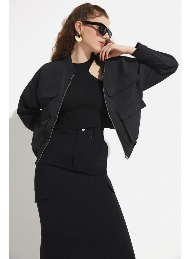 جون June Pocket Detailed Bomber Jacket Anthracite