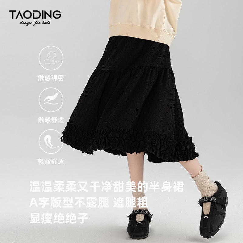Taoding Girls' Skirt New Style Medium And Large Girls Casual Lady A-Line Retro Lace Patchwork Skirt - Image 4