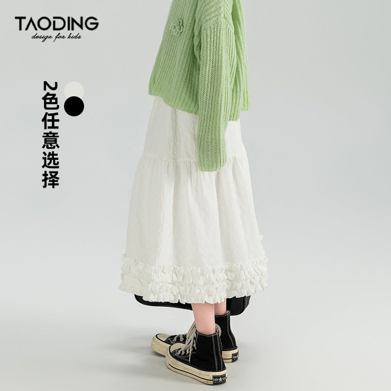 Taoding Girls' Skirt New Style Medium And Large Girls Casual Lady A-Line Retro Lace Patchwork Skirt - Image 5
