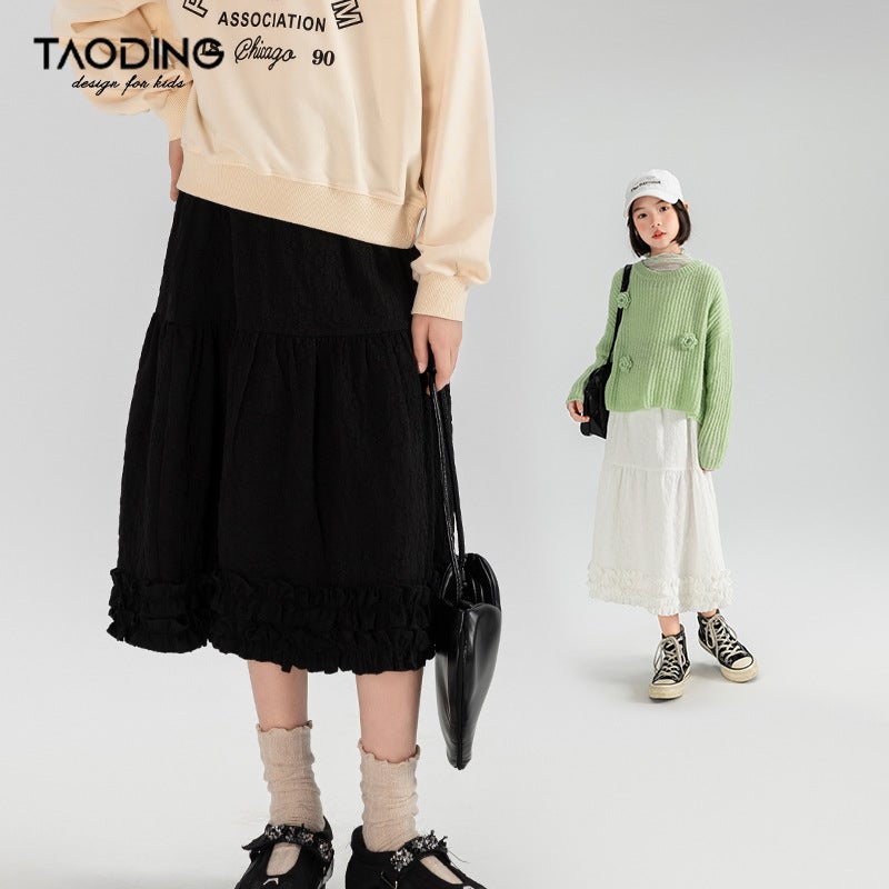 Taoding Girls' Skirt New Style Medium And Large Girls Casual Lady A-Line Retro Lace Patchwork Skirt - Image 2