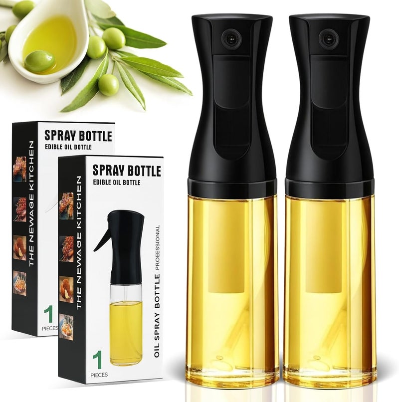 BOKKY رشاش زيت الزيتون للطهي 2 في 1، زجاجة رش زيت زيتون سعة 220 مل مع رذاذ ناعم مستمر، رشاش زيت غذائي للقلي الهوائي، السلطة، الشواء، الخبز، القلي (أسود 2 عبوة) - Image 1