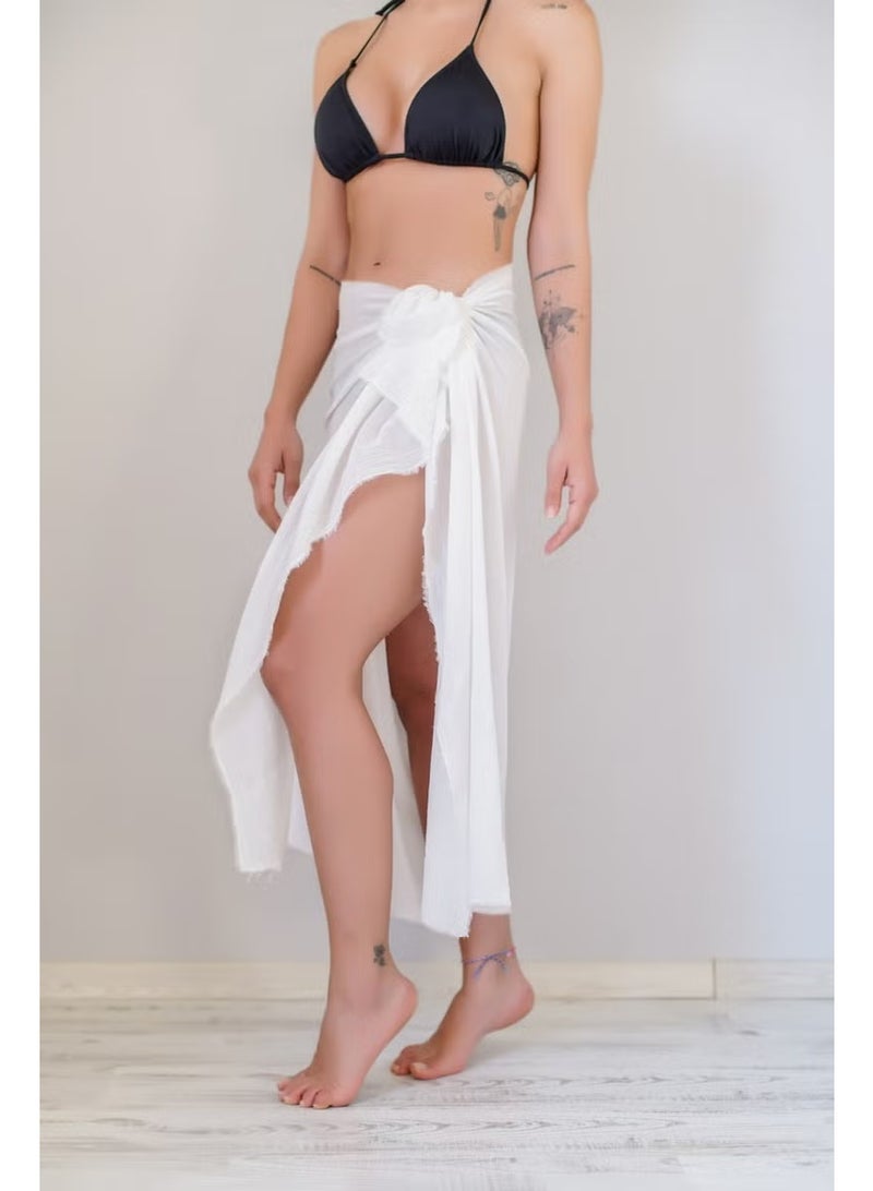 Pistore White Long Pareo Women's Beach Dress New Season with Tassel Detail - Image 2