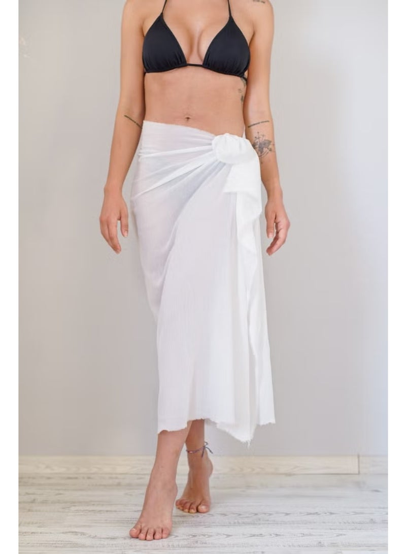 Pistore White Long Pareo Women's Beach Dress New Season with Tassel Detail - Image 3