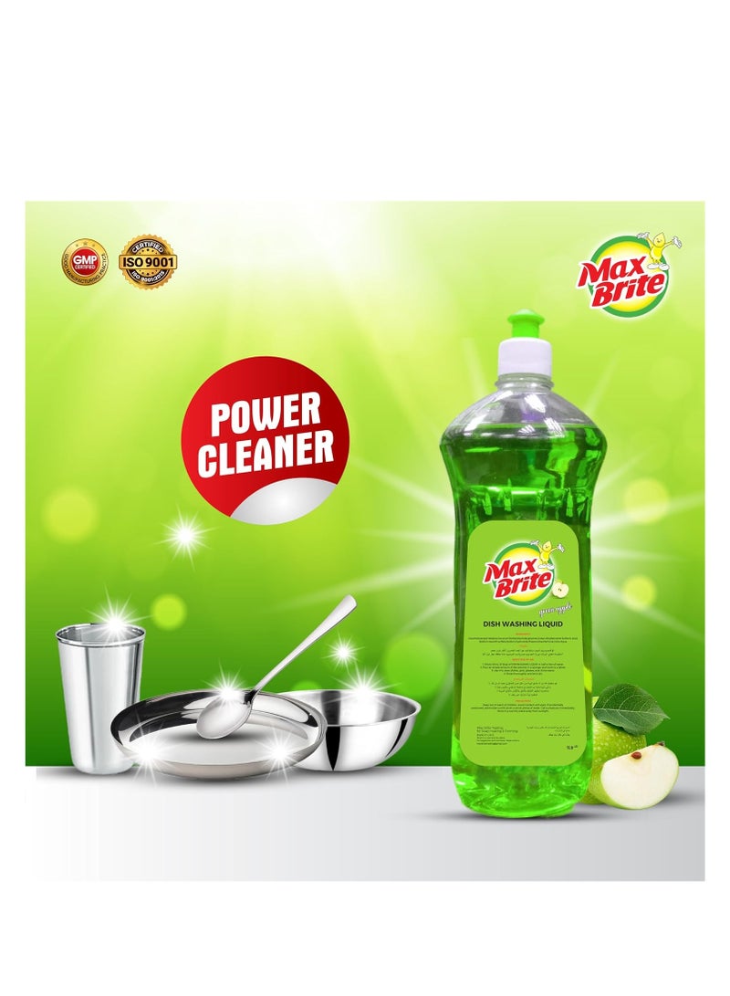 Max Brite Dishwashing Liquid Tough on Stains Gentle on Hands Orange Green Apple Lemon Fragrance 1L Pack of 3 - Image 2
