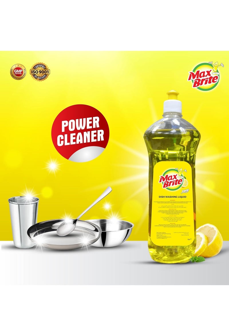 Max Brite Dishwashing Liquid Tough on Stains Gentle on Hands Orange Green Apple Lemon Fragrance 1L Pack of 3 - Image 4