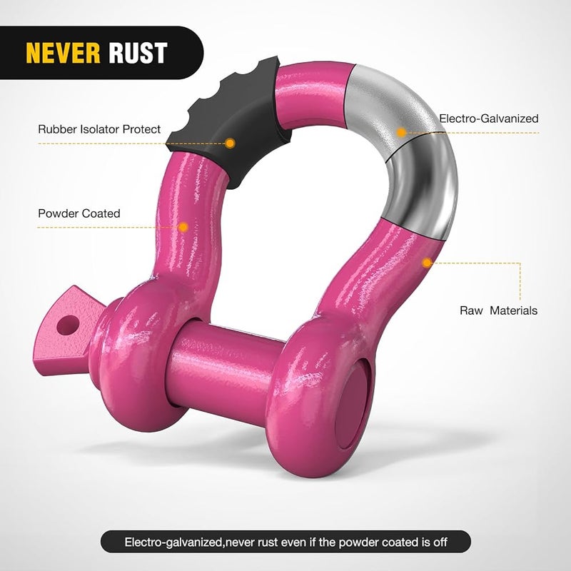 Nilight 2 Pack 3/4" D-Ring Shackle with 7/8" Screw Pin 41,887lbs Break Strength, Heavy Duty Off Road Recovery Shackle with Isolators Washers for Use with Tow Strap, Winch, Off-Road Jeep Truck Vehicle - Image 3