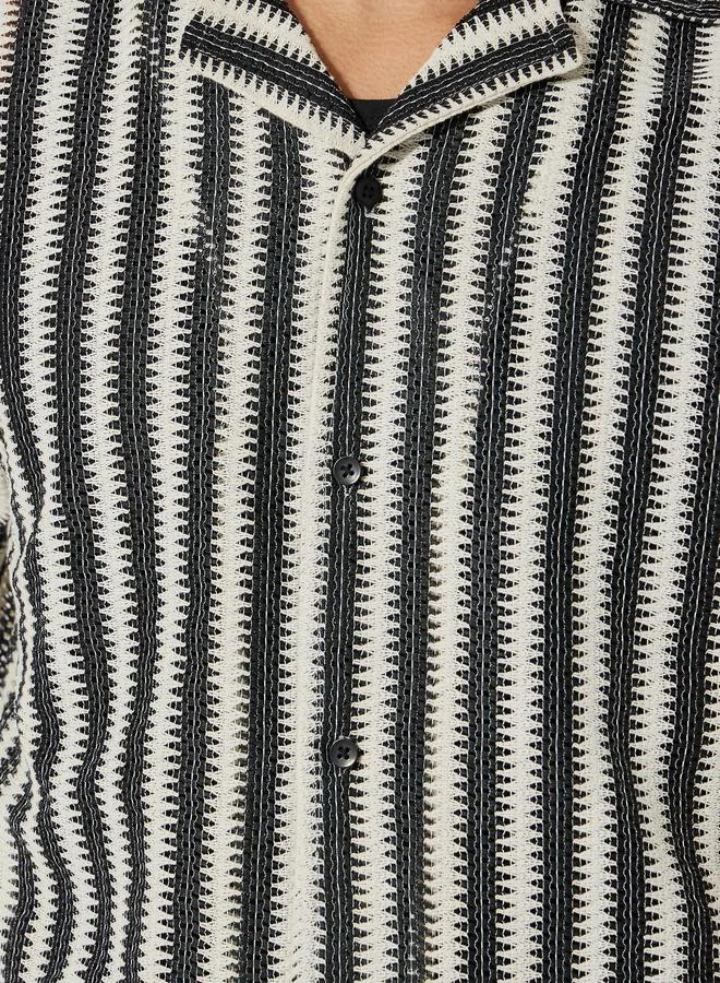 Styli Jacquard Stripe Pattern Resort Collar Relaxed Shirt