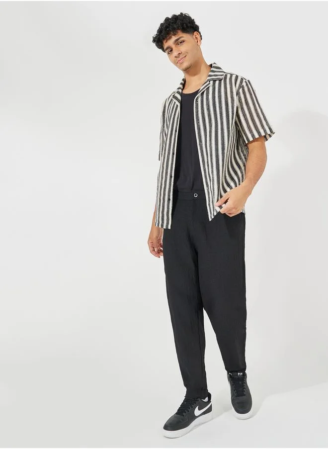 ستايلي Jacquard Stripe Pattern Resort Collar Relaxed Shirt