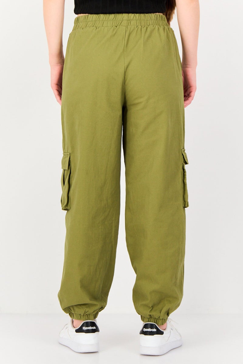 FOREVER 21 Women Regular Fit Solid Cargo Pants, Olive - Image 3