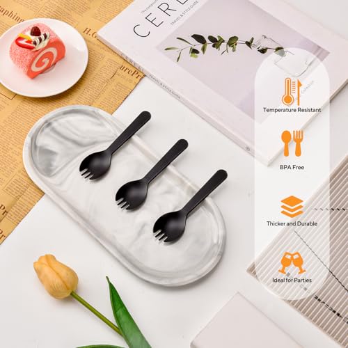 Cofimkate 100Pcs Mini Plastic Spork, 4.2 Inch Individually Wrapped Disposable Cutlery, Small Black Fork Spoon Combo for Desserts, Ice Cream, Cakes, Appetizer, To-Go & Party Use - Image 4
