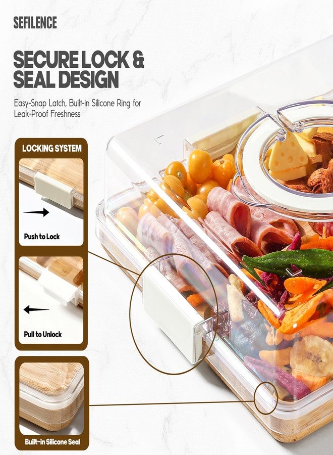 SEFILENCE Charcuterie Board with Clear Locking Lid and Handle, 6 Compartment Bamboo Cheese Board Snackle Box, Portable Cutting Board for Snacks, Fruits&Meats, Ideal Gift for Parties, Birthday& House Warming - Image 3