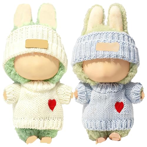 SHUOXUKE 2 Sets for Clothes 17cm15cm Outfits 4 Pieces Accessories Handcrafted Crochet Doll Clothes for Fashion Designer Ropa Collection with Hats Sweater BlueWhite - Image 1