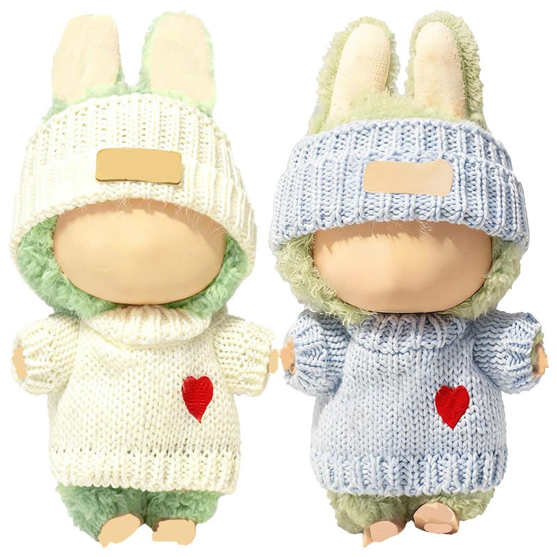 SHUOXUKE 2 Sets for Clothes 17cm15cm Outfits 4 Pieces Accessories Handcrafted Crochet Doll Clothes for Fashion Designer Ropa Collection with Hats Sweater BlueWhite - Image 3