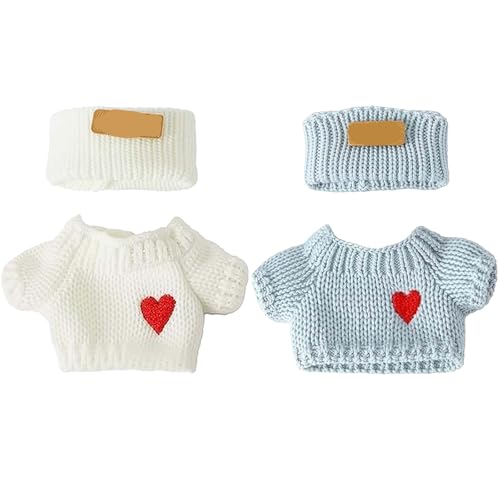 SHUOXUKE 2 Sets for Clothes 17cm15cm Outfits 4 Pieces Accessories Handcrafted Crochet Doll Clothes for Fashion Designer Ropa Collection with Hats Sweater BlueWhite - Image 5