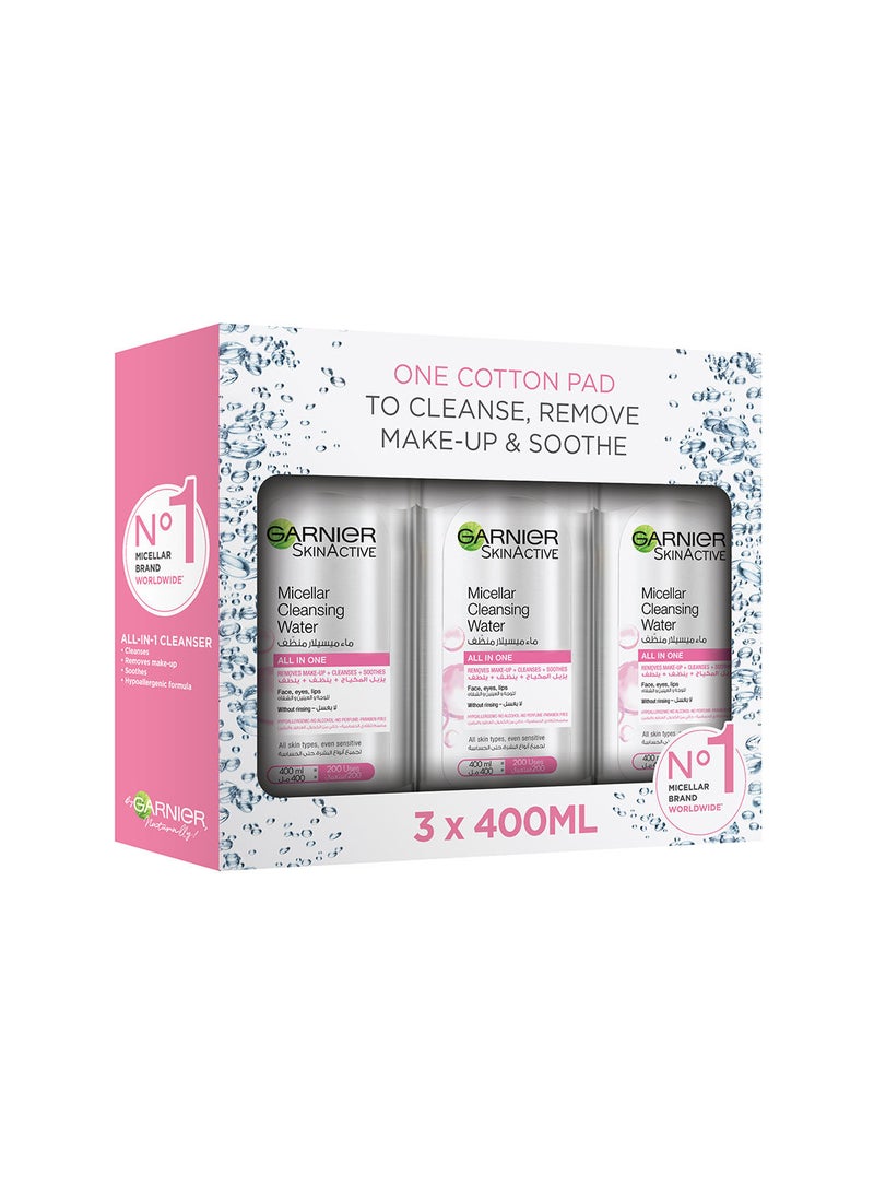 Garnier - SkinActive Micellar Cleansing Water Clear (3 x 400ml) - Image 1