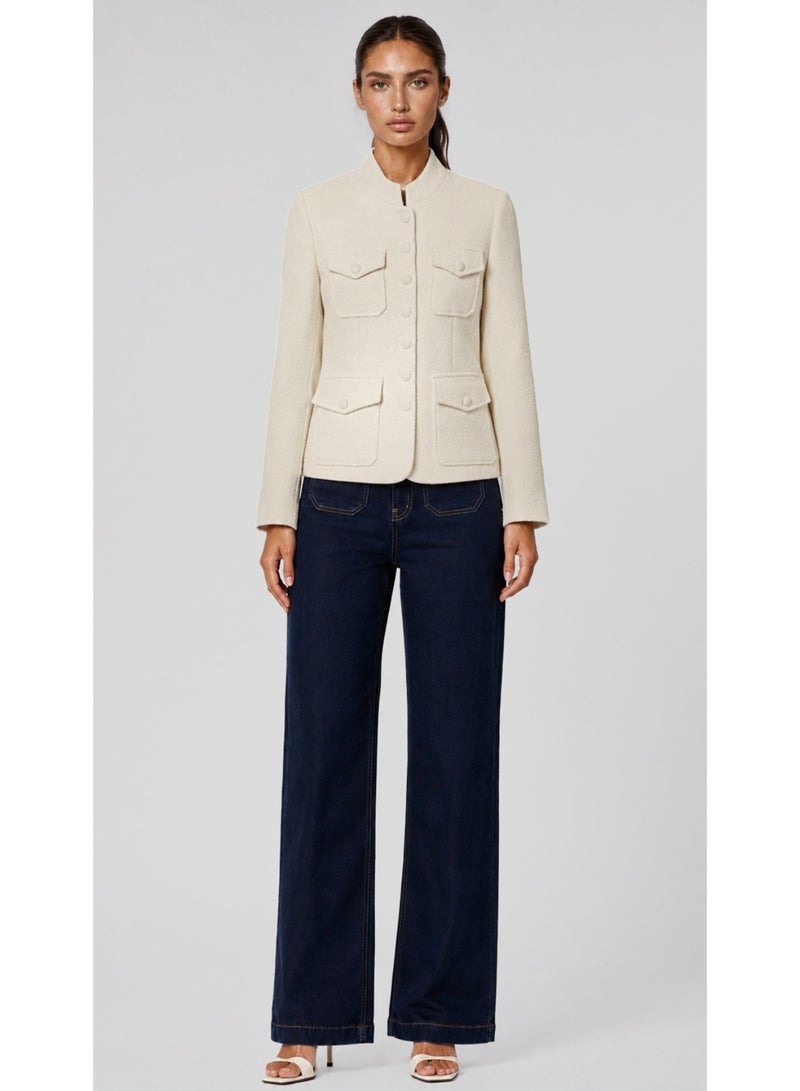KYVELi Chic Utility Blazer-Light Beige - Image 2