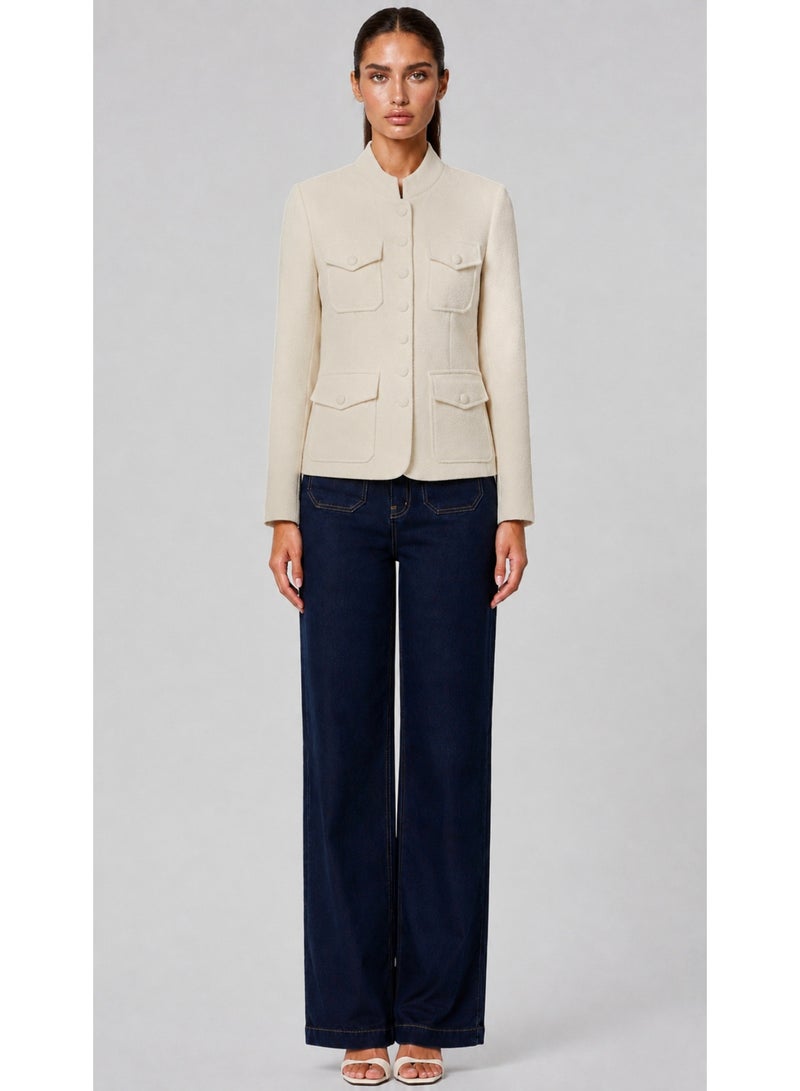 KYVELi Chic Utility Blazer-Light Beige - Image 3