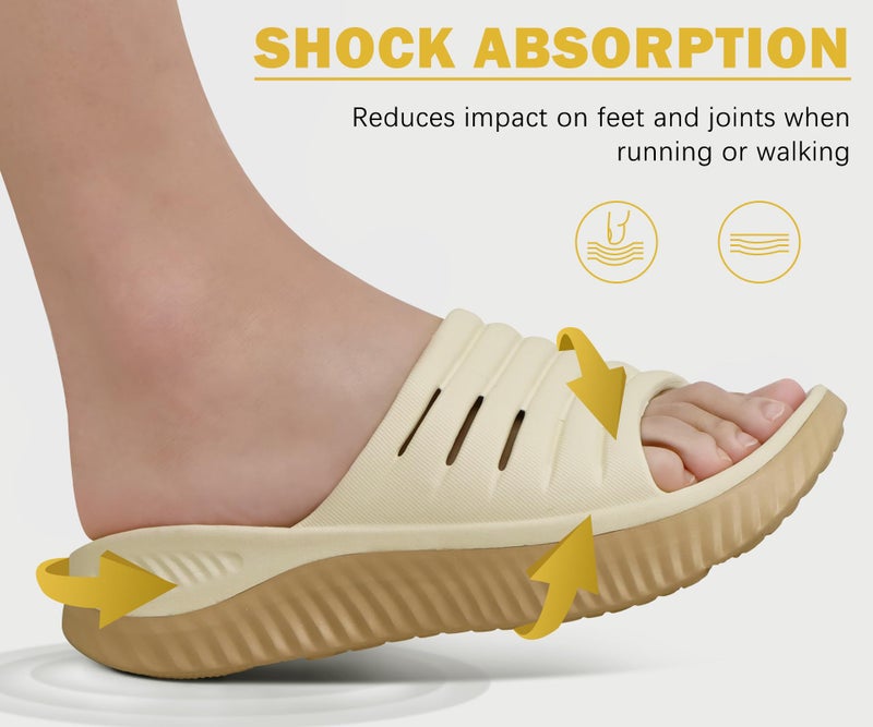KuaiLu Womens Recovery Sandals Comfortable Plantar Fasciitis Arch Support Ladies Orthopedic Slip On Running Sport Walking Slides Thick Athletic Cushion Slippers Summer Outdoor Sliders Beige Size 8 - Image 5