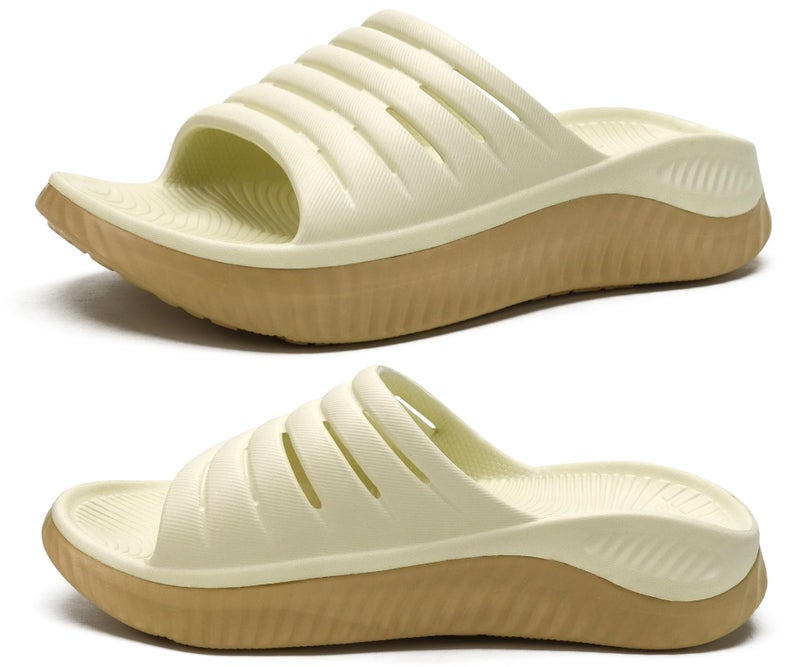 KuaiLu Womens Recovery Sandals Comfortable Plantar Fasciitis Arch Support Ladies Orthopedic Slip On Running Sport Walking Slides Thick Athletic Cushion Slippers Summer Outdoor Sliders Beige Size 8 - Image 1