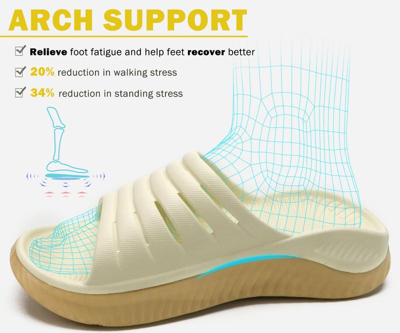 KuaiLu Womens Recovery Sandals Comfortable Plantar Fasciitis Arch Support Ladies Orthopedic Slip On Running Sport Walking Slides Thick Athletic Cushion Slippers Summer Outdoor Sliders Beige Size 8 - Image 3