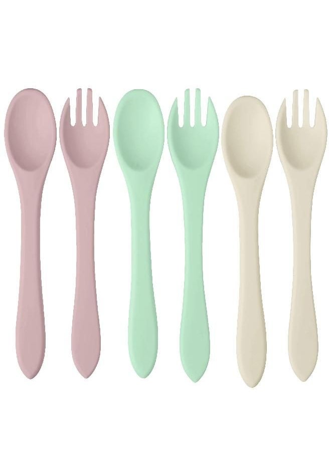 PandaEar Silicone Baby Spoon and Fork Set| 6 Pack First Stage Baby Self Feeding Spoons 6+ Months| Toddler Baby Utensils 6-12 Months| Infant Baby LED Weaning Spoons Feeding Supplies
