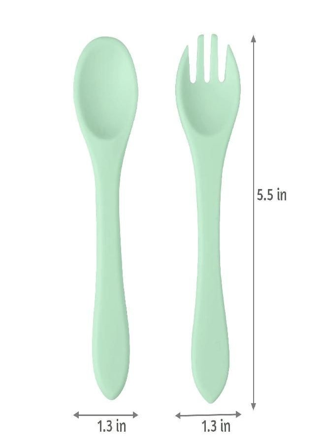 PandaEar Silicone Baby Spoon and Fork Set| 6 Pack First Stage Baby Self Feeding Spoons 6+ Months| Toddler Baby Utensils 6-12 Months| Infant Baby LED Weaning Spoons Feeding Supplies
