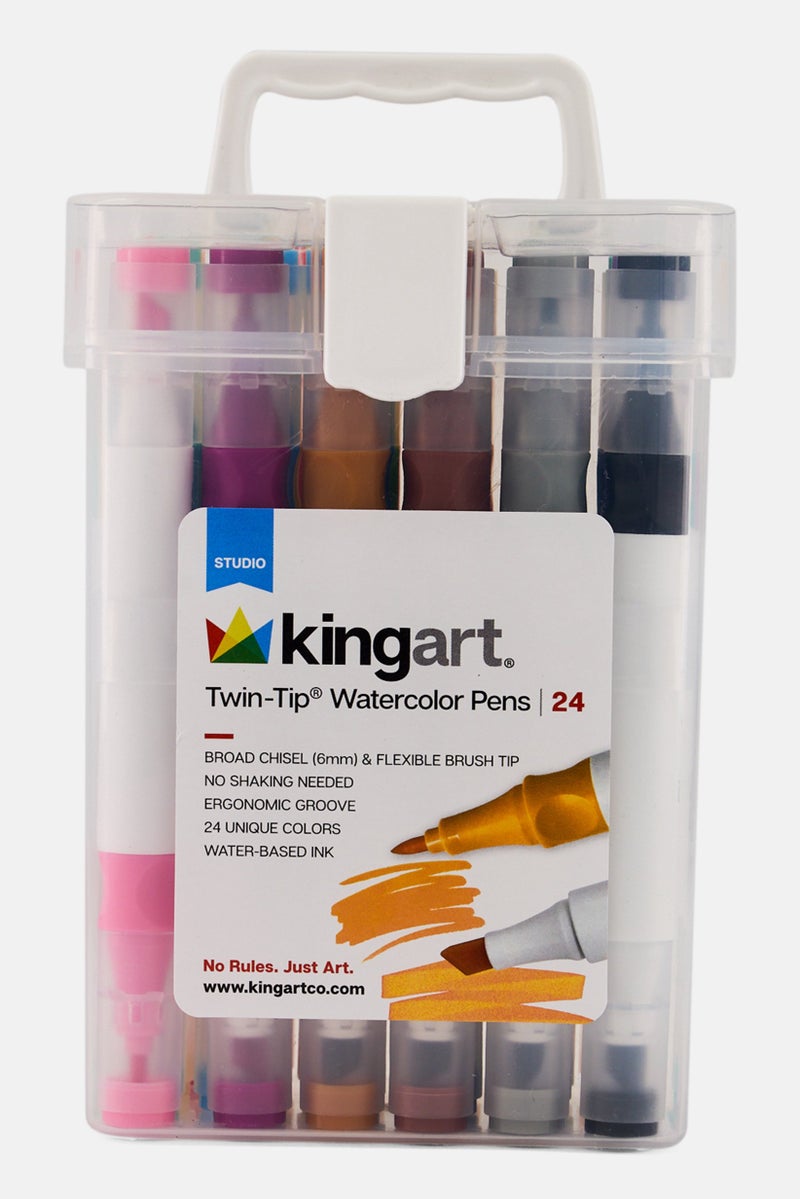 KINGART 24 Piece Twin - Tip Watercolor Pens With Case, Multicolor  - Image 1