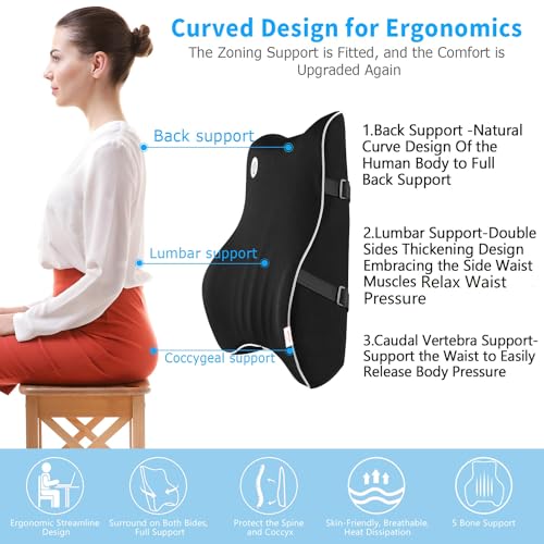 ANTETOKO Lumbar Support Pillow,Memory Foam Back Support for Office Chair,Computer Chair,Car Seat,Recliner and Couch with Breathable 3D Mesh Cover,Ergonomic Design Orthopedic Backrest for Back Pain Relief - Image 3