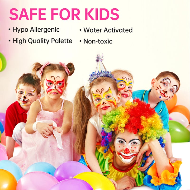 Watercolor Paint Palette Set 30 Colors Set Professional Face Paint Kit with 3 Brush Safe& Non Water Activated Face and Body Painting Makeup Facepaints for Halloween Cosplay Costume Party Festival Artists Adults Art Supplies - Image 2