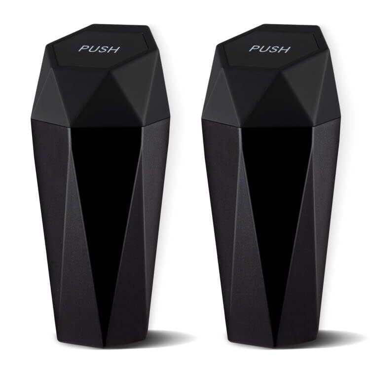 JUSTTOP Car Trash Can with Lid, Diamond Design Small Automatic Portable Trash Can, Easy to Clean, Used in Car Home Office Interior Accessories, 2PCS (Black) - Image 2