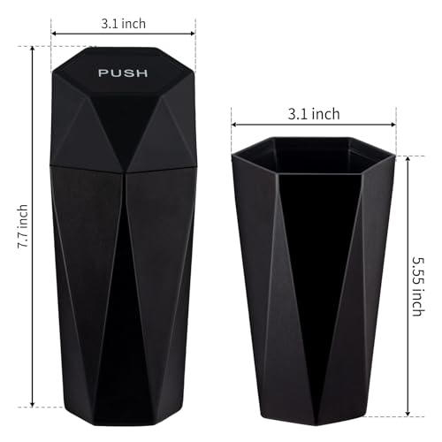 JUSTTOP Car Trash Can with Lid, Diamond Design Small Automatic Portable Trash Can, Easy to Clean, Used in Car Home Office Interior Accessories, 2PCS (Black) - Image 5
