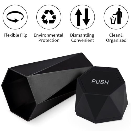 JUSTTOP Car Trash Can with Lid, Diamond Design Small Automatic Portable Trash Can, Easy to Clean, Used in Car Home Office Interior Accessories, 2PCS (Black) - Image 3