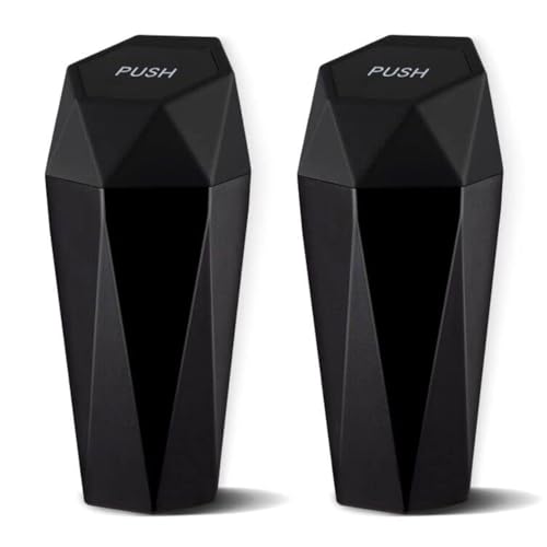 JUSTTOP Car Trash Can with Lid, Diamond Design Small Automatic Portable Trash Can, Easy to Clean, Used in Car Home Office Interior Accessories, 2PCS (Black) - Image 1